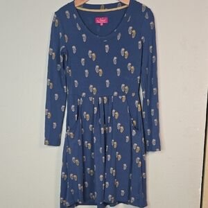 Ness  Blue Long-Sleeve Owl Printed Midi Dress Size 4.